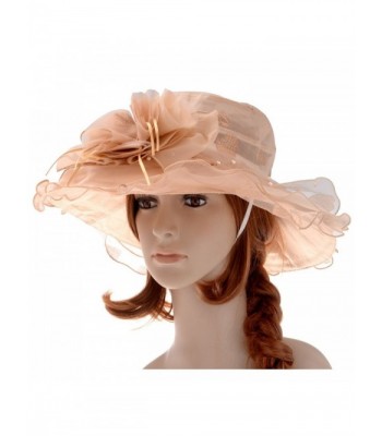 VBIGER Women's Kentucky Derby Hat Large Brim Chiffon Lace Flounce Sun Hats - Khaki - C611X42UPGR