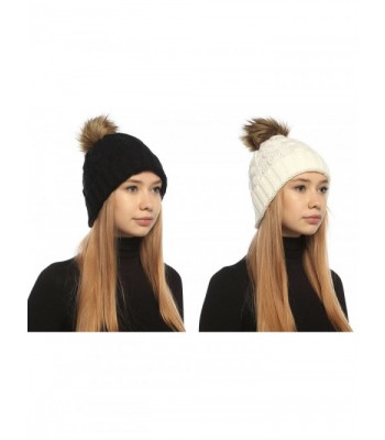 SOFT GRIP Women Cable Knit Slouchy Thick Winter Hat Beanie Pom Pom 1- 2 and 3 Pack - 2 Pack (Black & White) - CX187I0K8WS