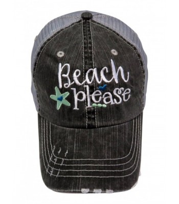 Embroidered "Beach Please" Distressed Look Grey Trucker Cap Hat - Mint - CD12ILBDY63