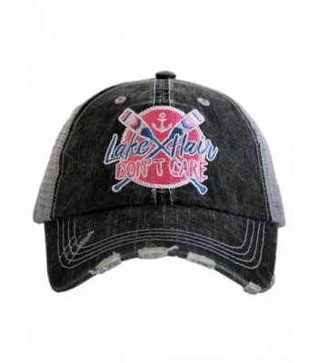 Katydid Lake Hair Don't Care Women's Distressed Grey Trucker Hat with Patch - Pink - C8182SS00UK