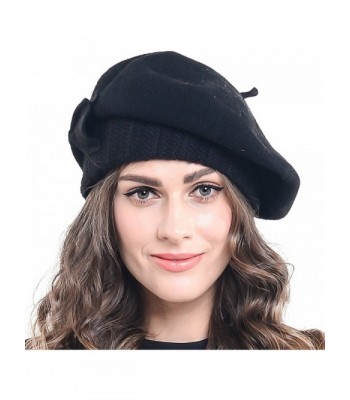 Z&S Women Wool Beret Knit Cap With Bow - Black - C4128F0IQ8L