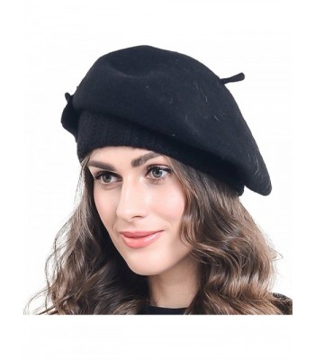 Z&S Women Wool Beret Knit Cap With Bow - Black - C4128F0IQ8L