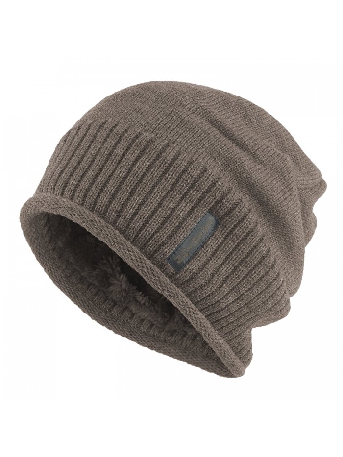 Janey&Rubbins Winter Slouchy Baggy Solid Knit Beanie Hat Fur Lined Skull Ski Cap - Camel - CK12NTWPS8B