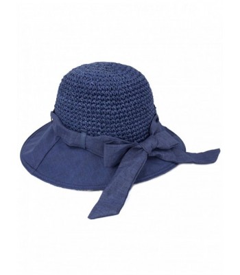 Dahlia Women's Summer Sun Hat - Stylish Crochet Wide Brim Straw Hat - Navy Blue - CJ11ZR0WW29