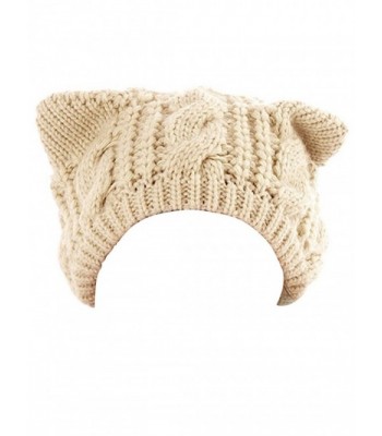 Persun Women Cat Ears Knit Beanie Hat - Beige - CT11S851G0J