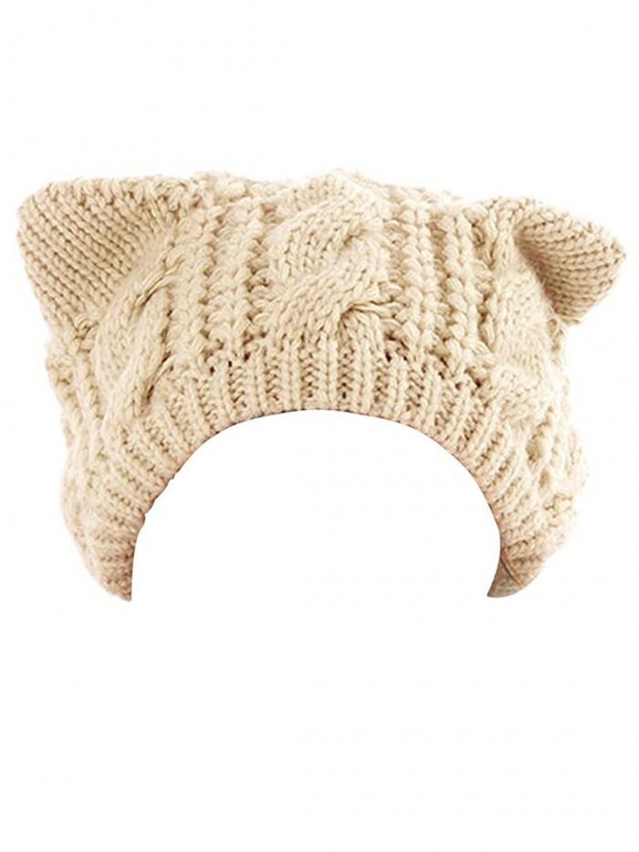 Persun Women Cat Ears Knit Beanie Hat - Beige - CT11S851G0J