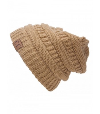 Thick Slouchy Knit Oversized Beanie Cap Hat - Camel - CP11PKNG9UT