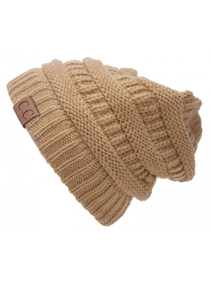 Thick Slouchy Knit Oversized Beanie Cap Hat - Camel - CP11PKNG9UT