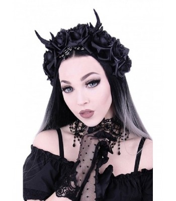 Restyle Gothic Princess Hair Garland Nu Goth Roses Antlers Headband - Black - CJ12O47X4NM