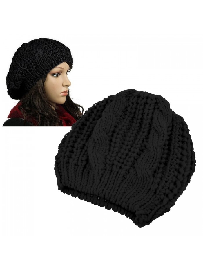 INSTEN Women Knit Crochet Hat - Black - C411QHYUW4T