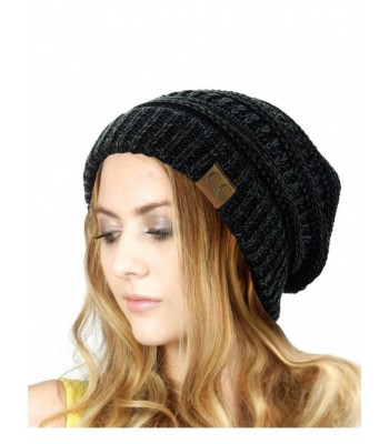 NYFASHION101 Unisex Multicolor Warm Cable Knit Thick Beanie Cap - Black/Gray - CL1252HVH9F