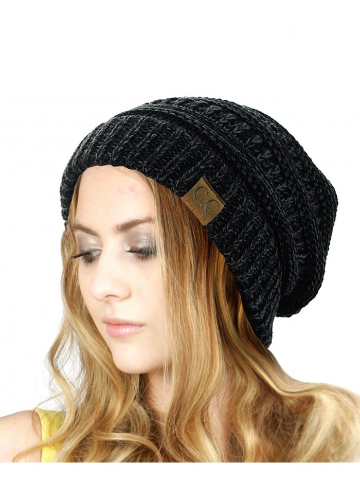 NYFASHION101 Unisex Multicolor Warm Cable Knit Thick Beanie Cap - Black/Gray - CL1252HVH9F