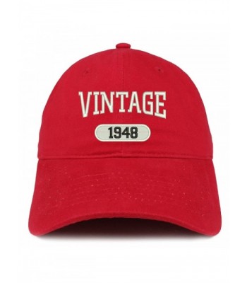 Trendy Apparel Shop Vintage 1948 Embroidered 70th Birthday Relaxed Fitting Cotton Cap - Red - CO12NUBBEOF