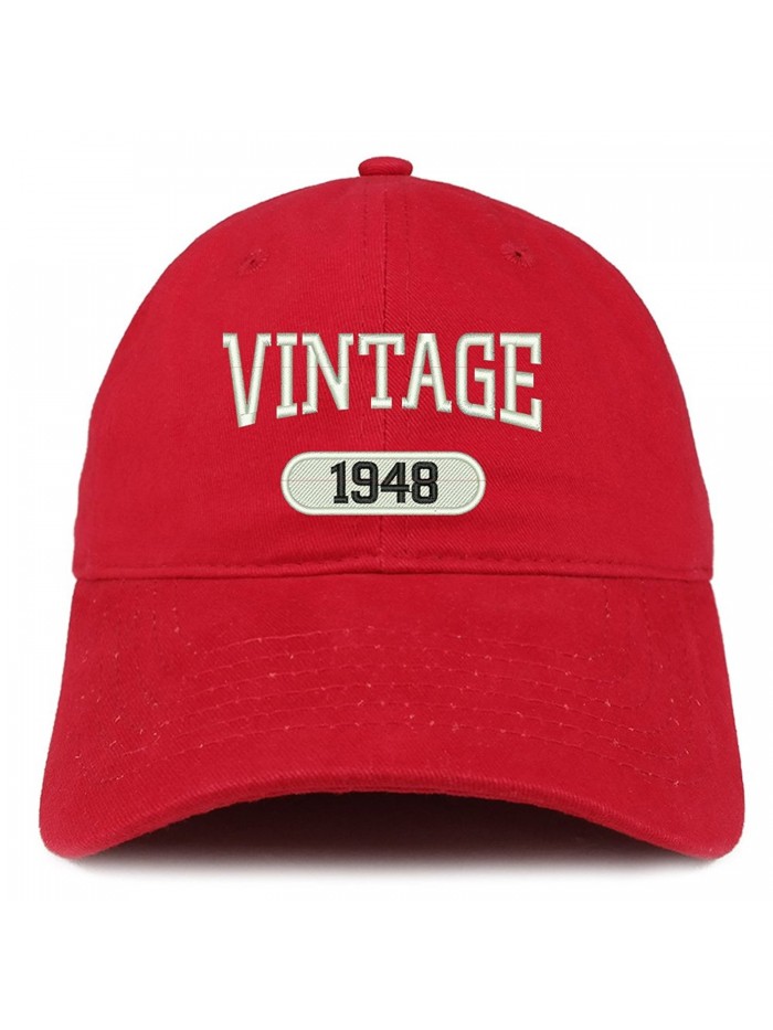 Trendy Apparel Shop Vintage 1948 Embroidered 70th Birthday Relaxed Fitting Cotton Cap - Red - CO12NUBBEOF