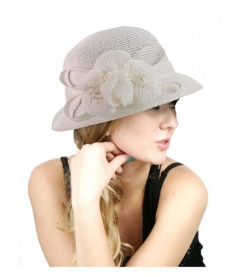 NYFASHION101 Side Flip Cloche Bucket Hat w/Woven Flower & Ribbon Accent- White - CS11W827DFZ