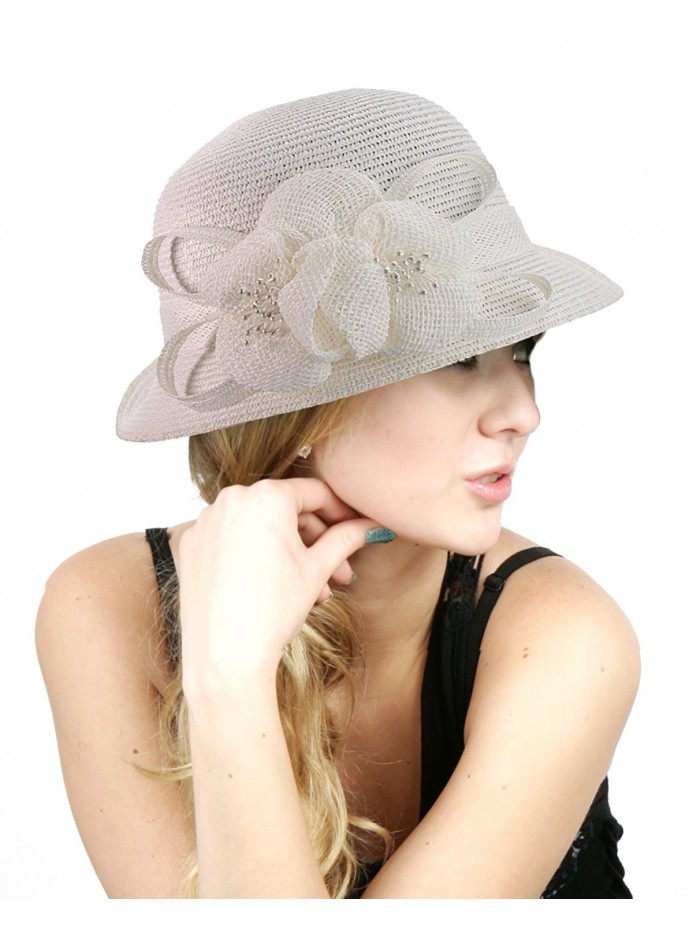 NYFASHION101 Side Flip Cloche Bucket Hat w/Woven Flower & Ribbon Accent- White - CS11W827DFZ
