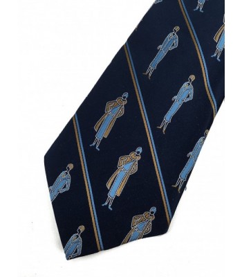 Lady Art Deco Vintage Tie - Jacquard Weave Wide Kipper Necktie Stripe - Navy Blue - C0184UWTTUL