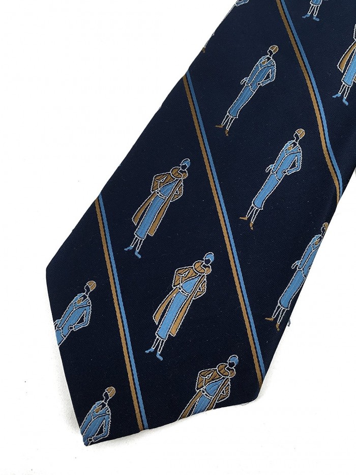 Lady Art Deco Vintage Tie - Jacquard Weave Wide Kipper Necktie Stripe - Navy Blue - C0184UWTTUL