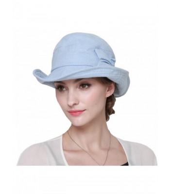 Connectyle Women's Shapable Medium Brim Cotton Bucket Sun Hat With Bowknot Hat - Blue - CI17YH5T75Q