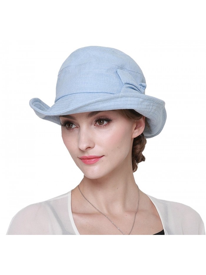 Connectyle Women's Shapable Medium Brim Cotton Bucket Sun Hat With Bowknot Hat - Blue - CI17YH5T75Q