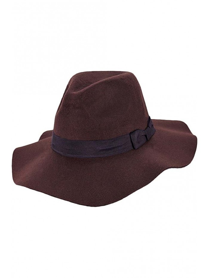 Luxury Divas Panama Style Wool Wide Brim Floppy Hat - Brown - C912E1GM94Z
