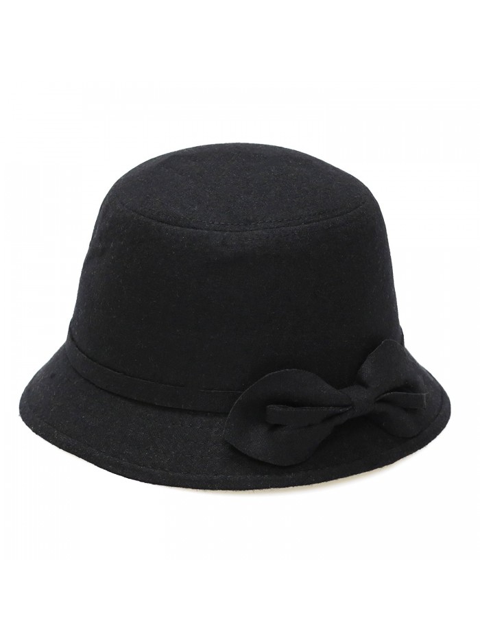 The Hat Depot 800HT710 Women's Vintage Style Cloche Felt Hat-3colors - Black - C8125MOQKJ5