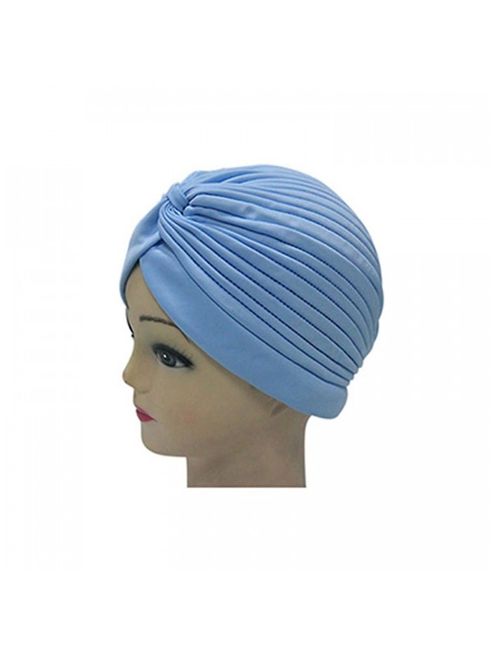 Raylans Womens Indian Style Headwrap Cap Turban Hat Cloche Chemo Hair Cover Headband - Light Blue - CF1299CH3WJ