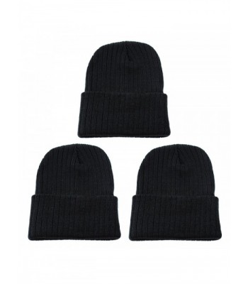 Gelante Unisex Beanie Cap Knitted Warm Solid Color and Multi-Color Multi-Packs - 3 Pack: Stripe Black - C912NRYV9C6