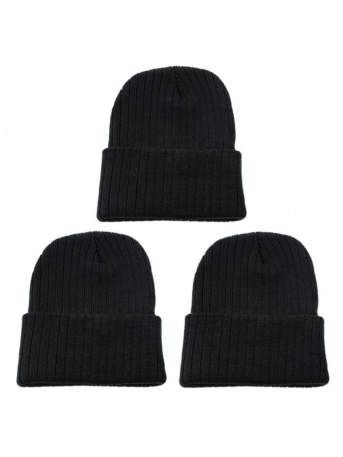 Gelante Unisex Beanie Cap Knitted Warm Solid Color and Multi-Color Multi-Packs - 3 Pack: Stripe Black - C912NRYV9C6