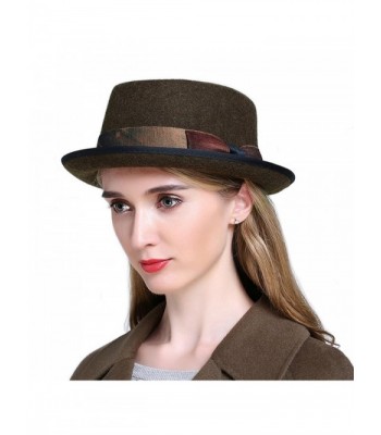 HH HOFNEN Women's Wool Felt Porkpie Fedora Hat Vintage Roll Brim Bowler Derby Hats - Coffee - C6187TK9GUN