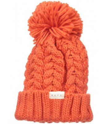 NEFF Women's Kaycee Soft Cabled Fold Beanie With Pom - Orange - C411W02CZ8D