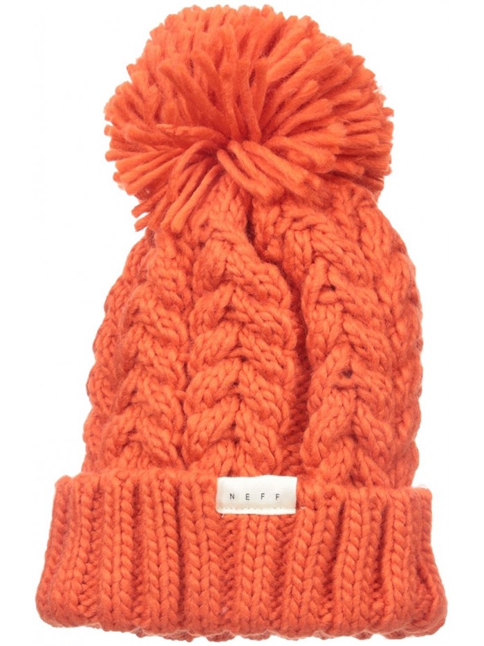 NEFF Women's Kaycee Soft Cabled Fold Beanie With Pom - Orange - C411W02CZ8D