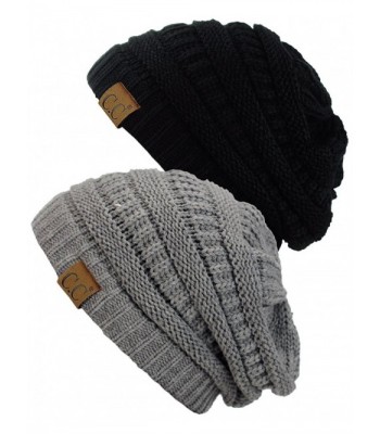 C.C Trendy Warm Chunky Soft Stretch Cable Knit Beanie Skully- 2 Pack - Beige/Dark Olive - C5185UKAK05