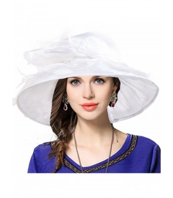 Ladies Tea Party Derby Racing Church Hat Cocktail Formal Occasion Hat - White - CL12MGHUWZJ