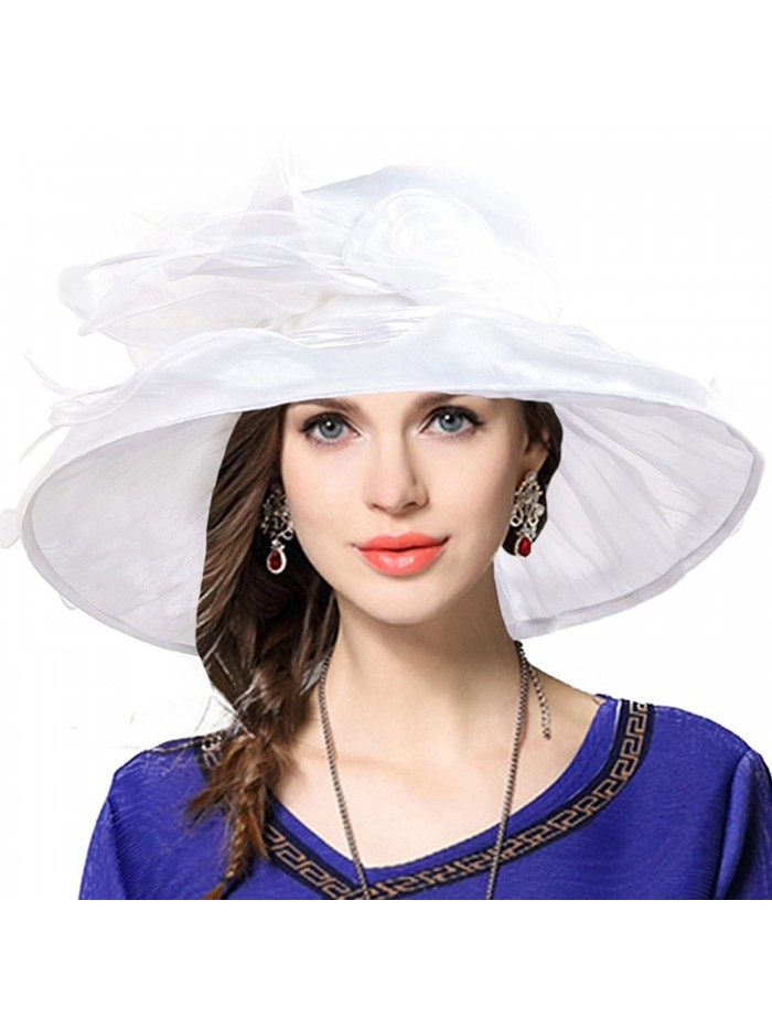 Ladies Tea Party Derby Racing Church Hat Cocktail Formal Occasion Hat - White - CL12MGHUWZJ