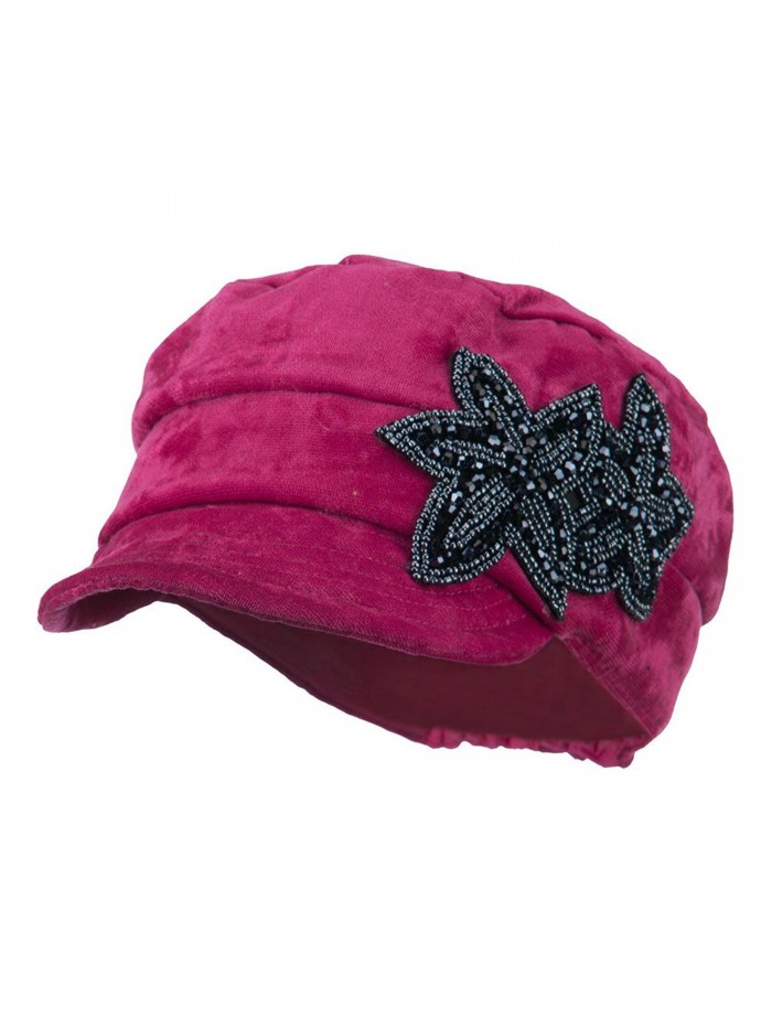Velvet Military Cap with Beaded Starfish - Fuchsia - CA11ONZ26H5