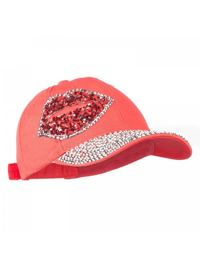 Rhinestone Lips Jeweled Cap - Coral - CT11VSYDDV7