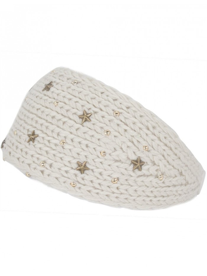 Dahlia Women's Knitted Buttoned Headband - Star-Dazzeled - Cream - Cream - CS1207B0GCP