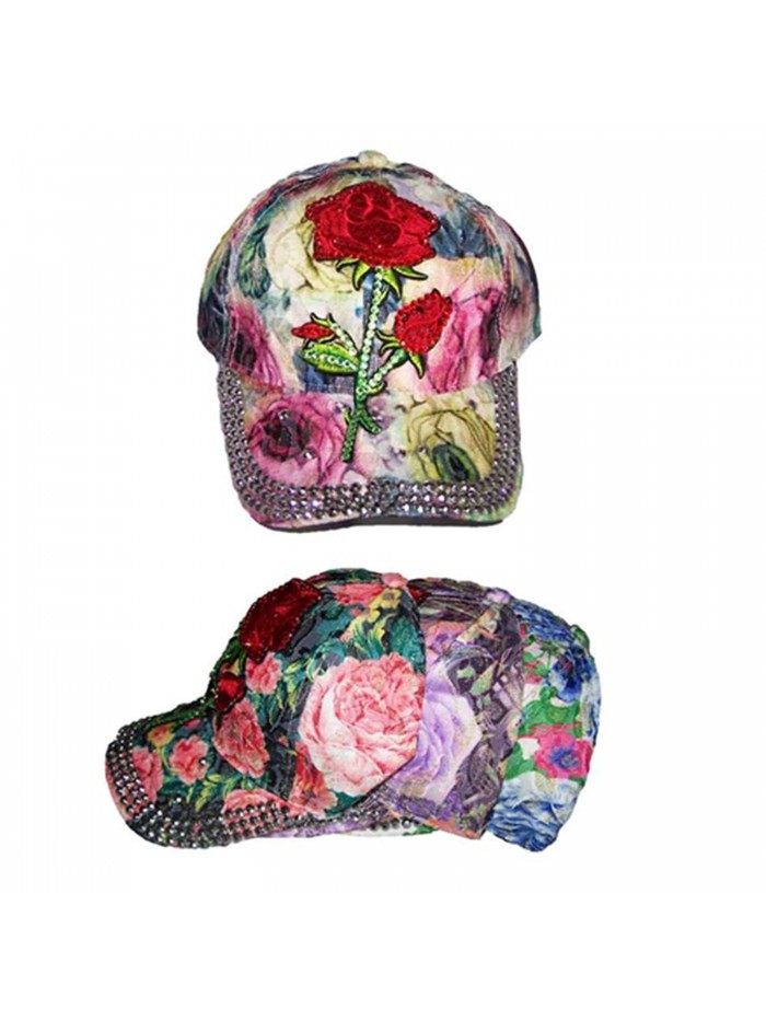 Roses Designer Style Rhinestones Baseball Caps Hats (WomCapJ6 Z) - C618747ADCQ