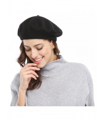 Bellady Women Solid Color French Wool Beret - Black - CC11SWYX8GB