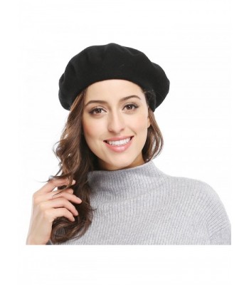 Women Solid Color French Wool Beret - Black - CC11SWYX8GB