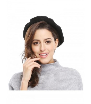 Women Solid Color French Wool Beret - Black - CC11SWYX8GB