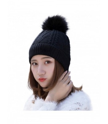 HindaWi Womens Beanie With Pom Pom Winter Hats Knitted Ski Wool Knit Warm Slouch Skull Caps - Black - CE184WN47N5
