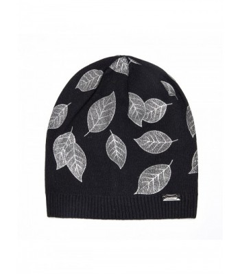 LADYBRO Slouchy Beanie Winter Black Silver - Black-silver Leaf - CX187R6OELN