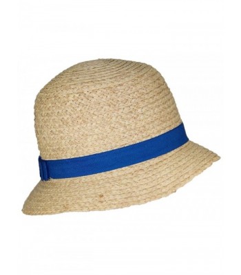 Victoria Womens Natural Raffia Straw Cloche Hat W/Solid Color Band (One Size) - Blue - CZ17YULZH0R