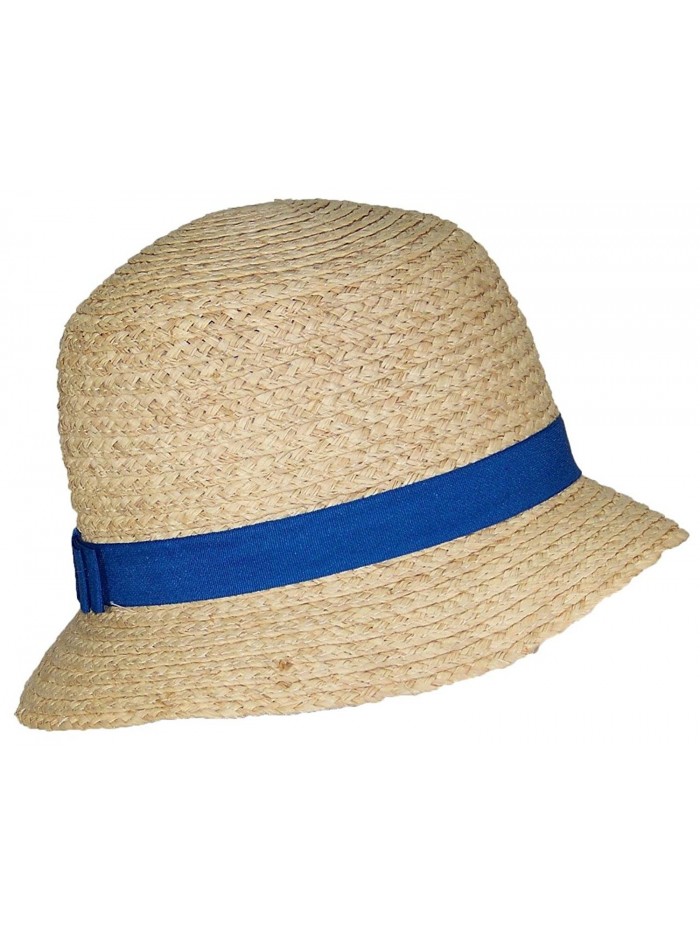 Victoria Womens Natural Raffia Straw Cloche Hat W/Solid Color Band (One Size) - Blue - CZ17YULZH0R
