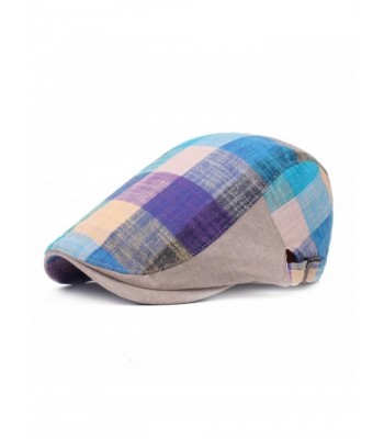 King Star Men Plaid Longshoreman IVY Irish newsboy Cap Cabbie Scally Hat - Blue - CF182H3YASN