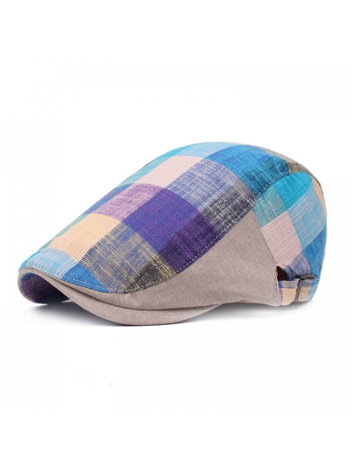 King Star Men Plaid Longshoreman IVY Irish newsboy Cap Cabbie Scally Hat - Blue - CF182H3YASN