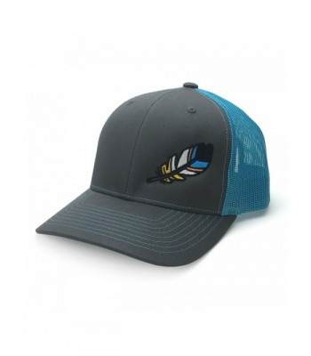 WUE The Outdoors Spirit Feather Trucker Hat - Charcoal/Neon Blue - CJ18703LIE3