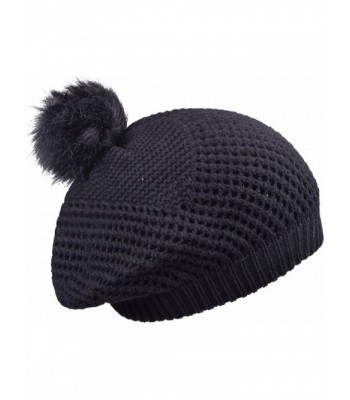 ORSKY Warm Cable Knit Beanie Hat With Pom Pom Stylish Winter Hats For Women Skull Cap - Black - CK1884LEWOZ